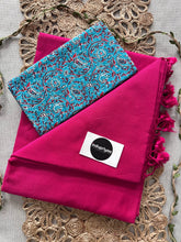 Pink Handloom Cotton Saree With Sky Print Blouse